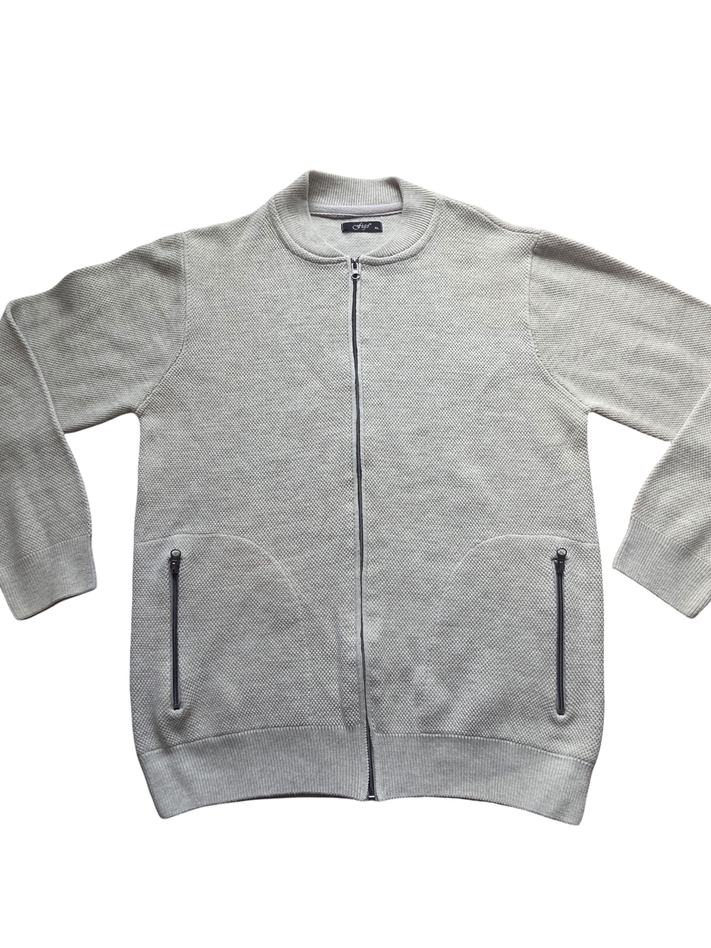 Men's Light Gray Zip-Up Knit Sweater Jacket